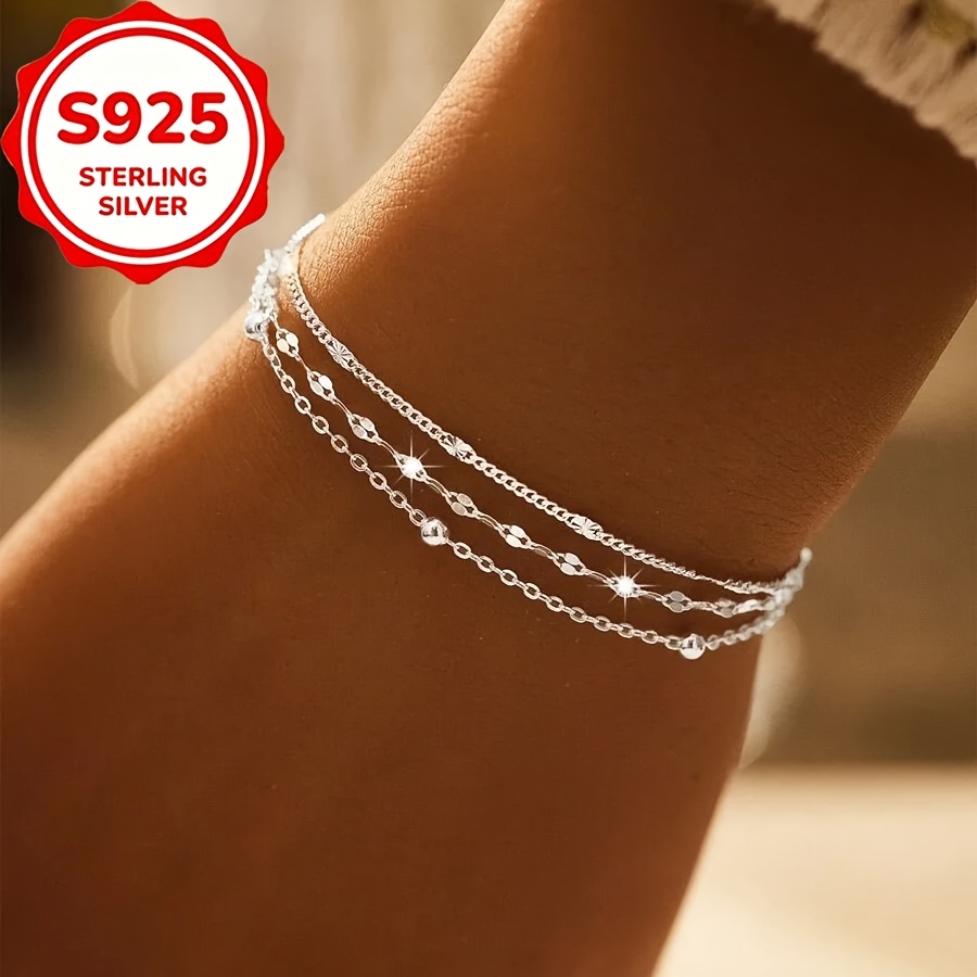 Women's S925 Silver Three-Layer Cascading Bracelet, Adjustable Gift